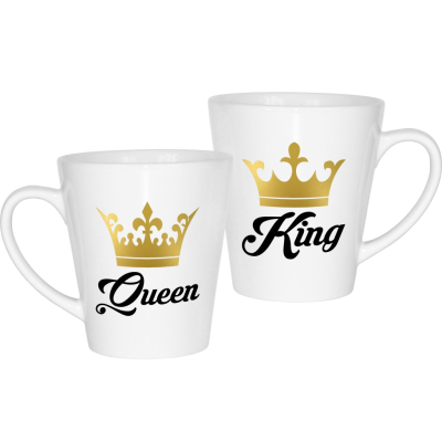 Kubek latte na walentynki dla par zakochanych komplet 2 sztuki King Queen korony